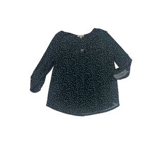 Beacon Womens Polka Dot Blouse Navy Multicolor 3/4 Sleeve V-Neck MP 1775